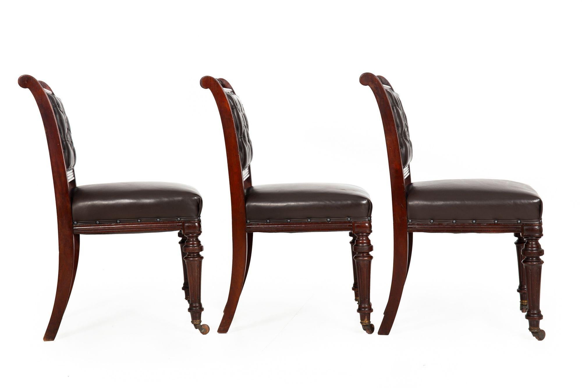 Set of 6 English Antique Mahogany and Leather Dining Chairs, 19th Century For Sale 4