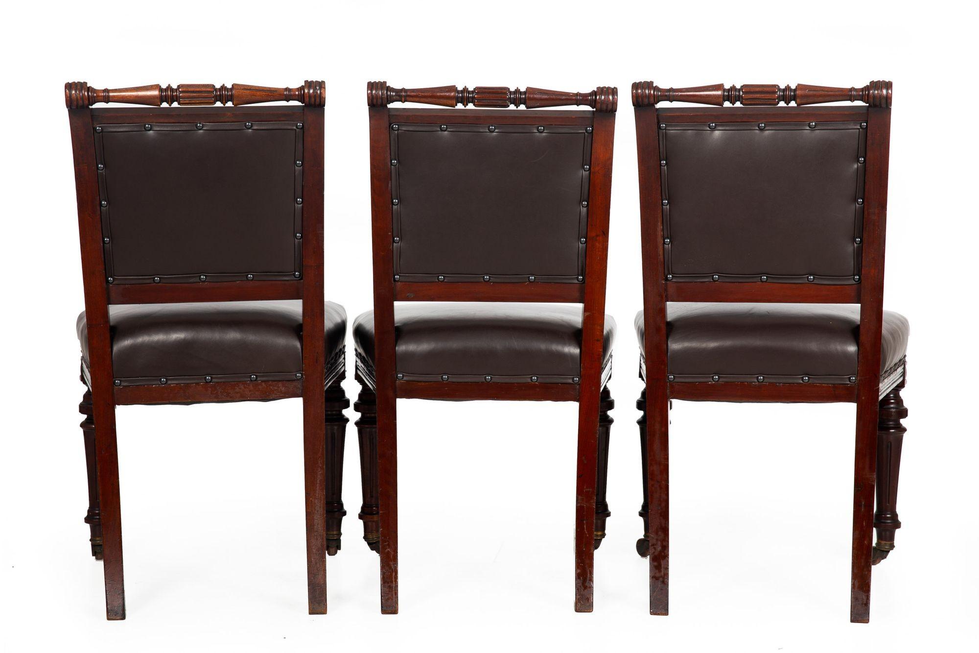 Set of 6 English Antique Mahogany and Leather Dining Chairs, 19th Century For Sale 5