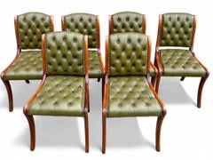 Set of 6 English Chesterfield chairs in green leather