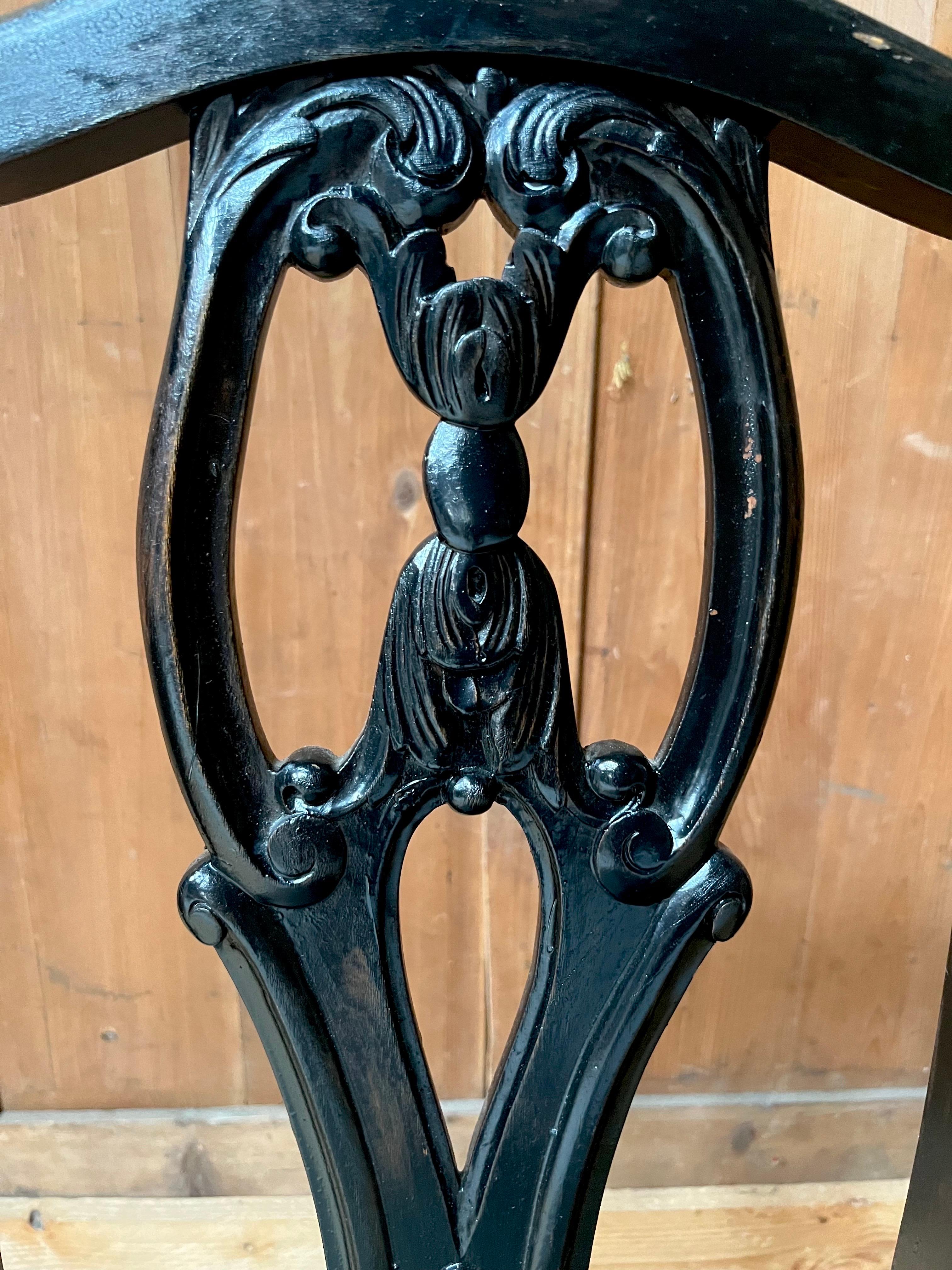 set of 6 English Chippendale / Baroque black lacquered chairs - England - 19th For Sale 4