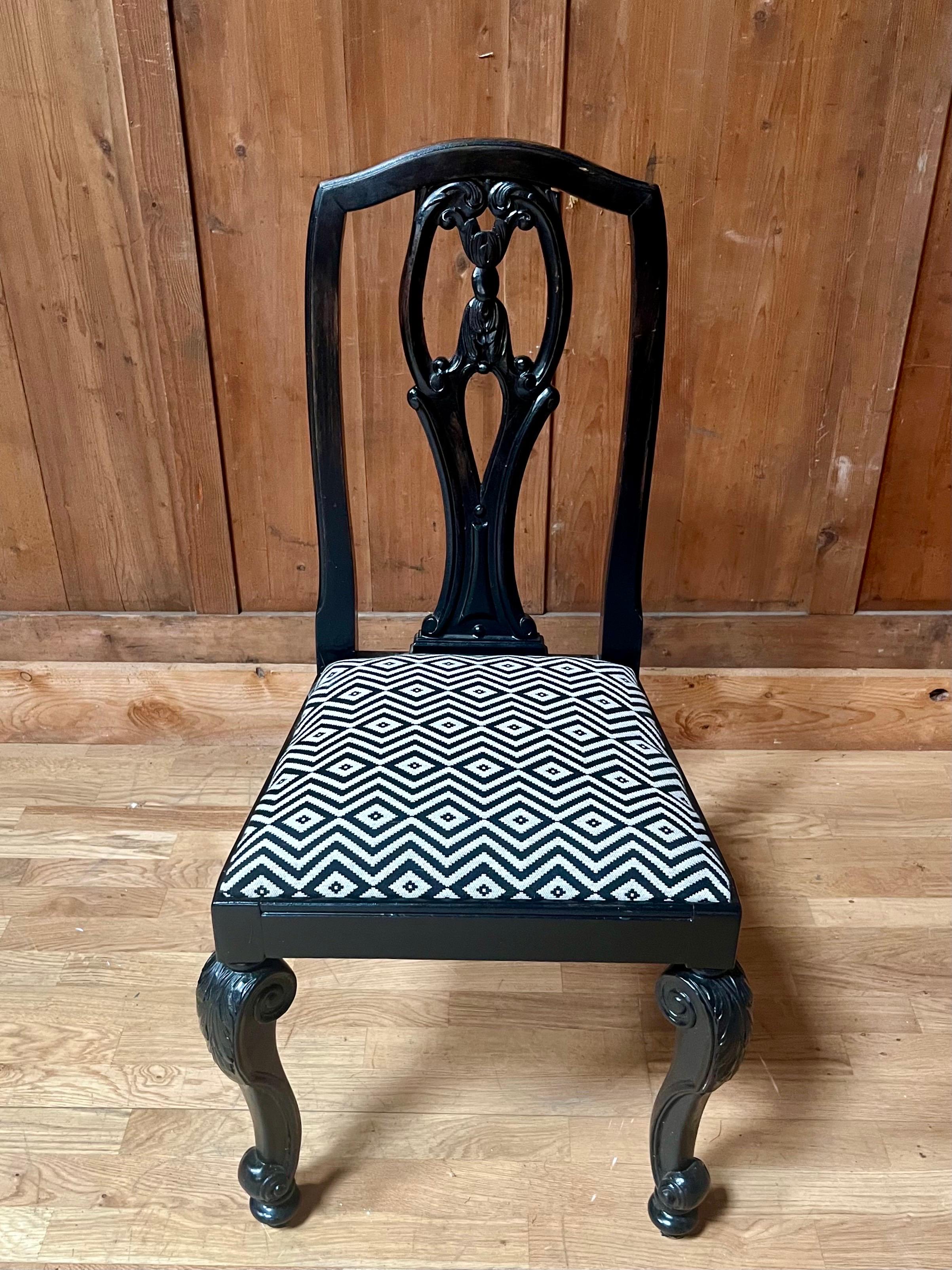 set of 6 English Chippendale / Baroque black lacquered chairs - England - 19th For Sale 6