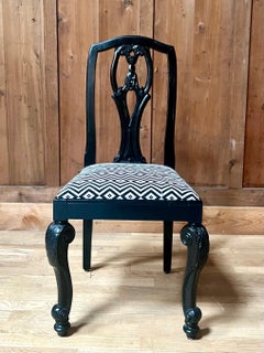 set of 6 English Chippendale / Baroque black lacquered chairs - England - 19th