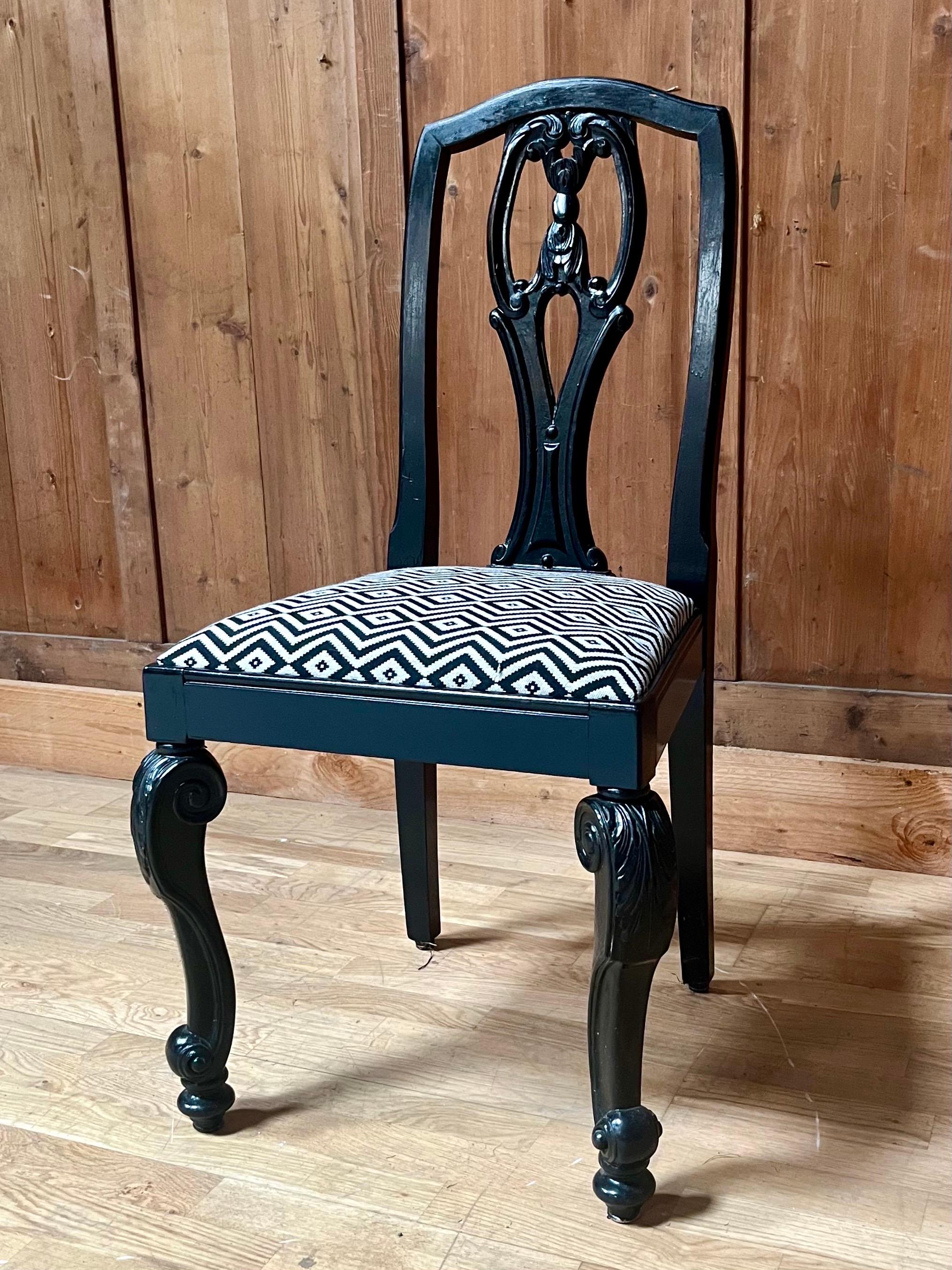 set of 6 English Chippendale / Baroque black lacquered chairs - England - 19th In Good Condition For Sale In Beuzevillette, FR