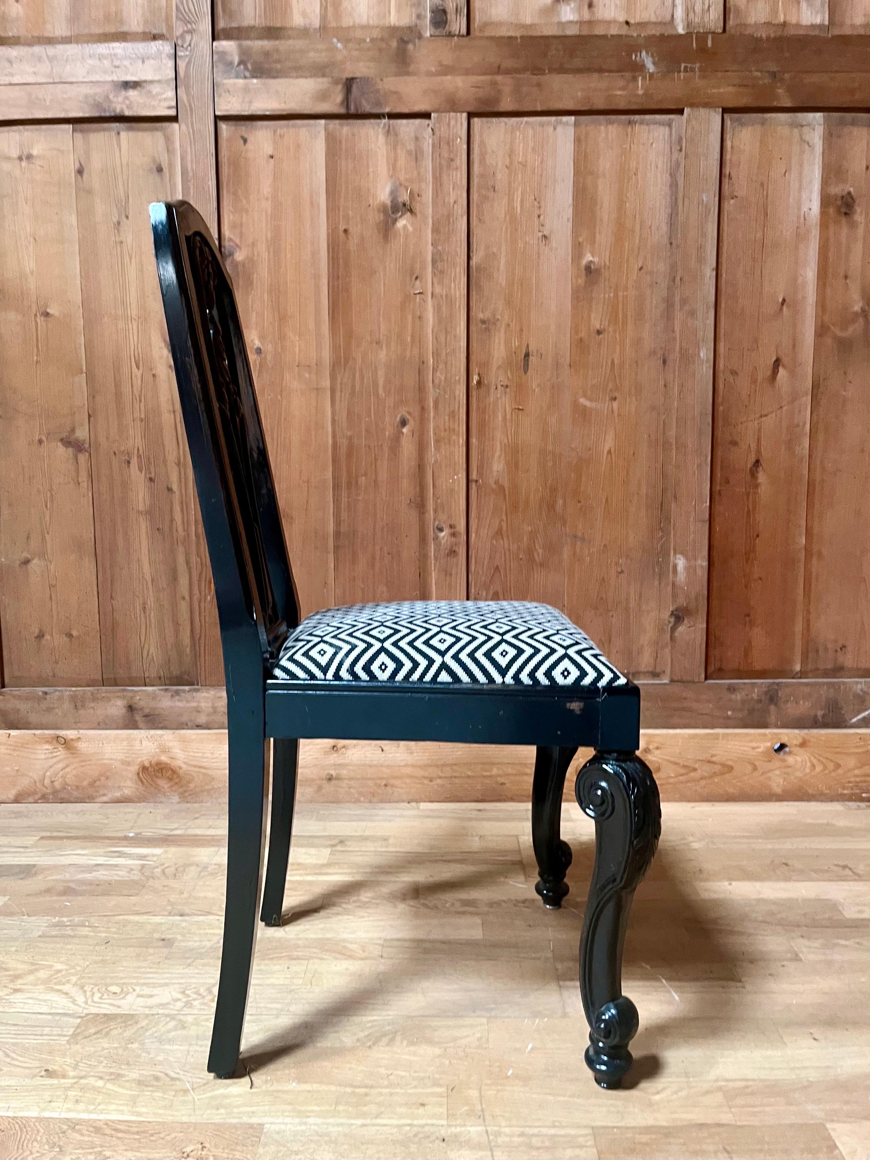 set of 6 English Chippendale / Baroque black lacquered chairs - England - 19th For Sale 2