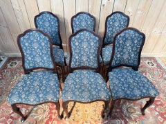 Set of 6 English Chippendale chairs 19th century – Mahogany, jacquard fabric
