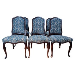 Set of 6 English Chippendale chairs 19th century – Mahogany, jacquard fabric