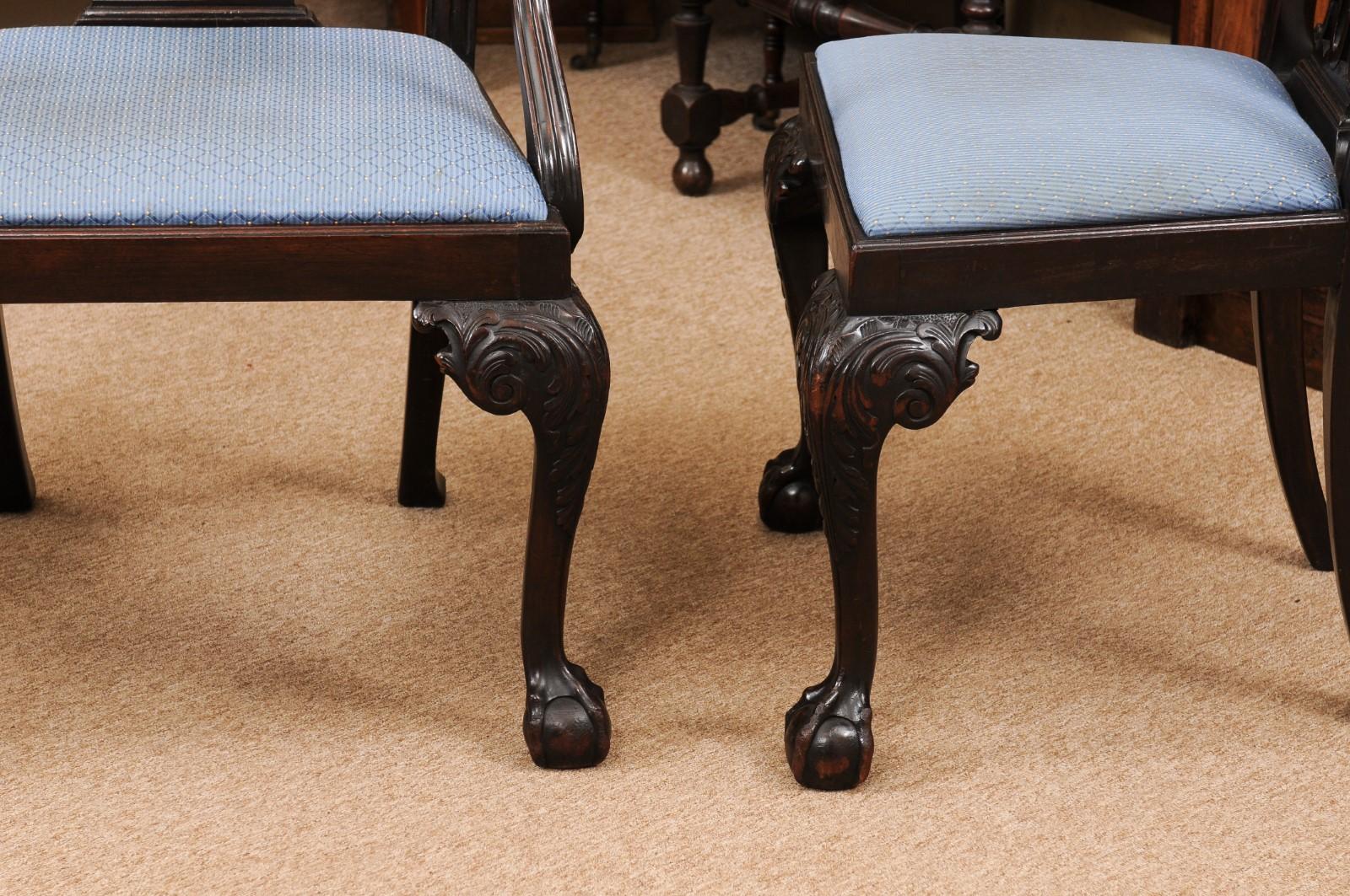 Set of 6 English Chippendale Style Mahogany Dining Chairs with Ball & Claw Feet For Sale 6