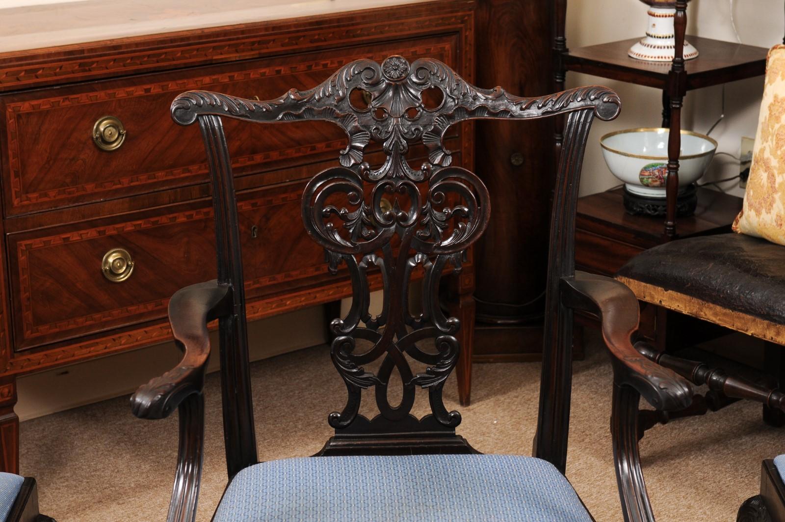 Set of 6 English Chippendale Style Mahogany Dining Chairs with Ball & Claw Feet For Sale 7