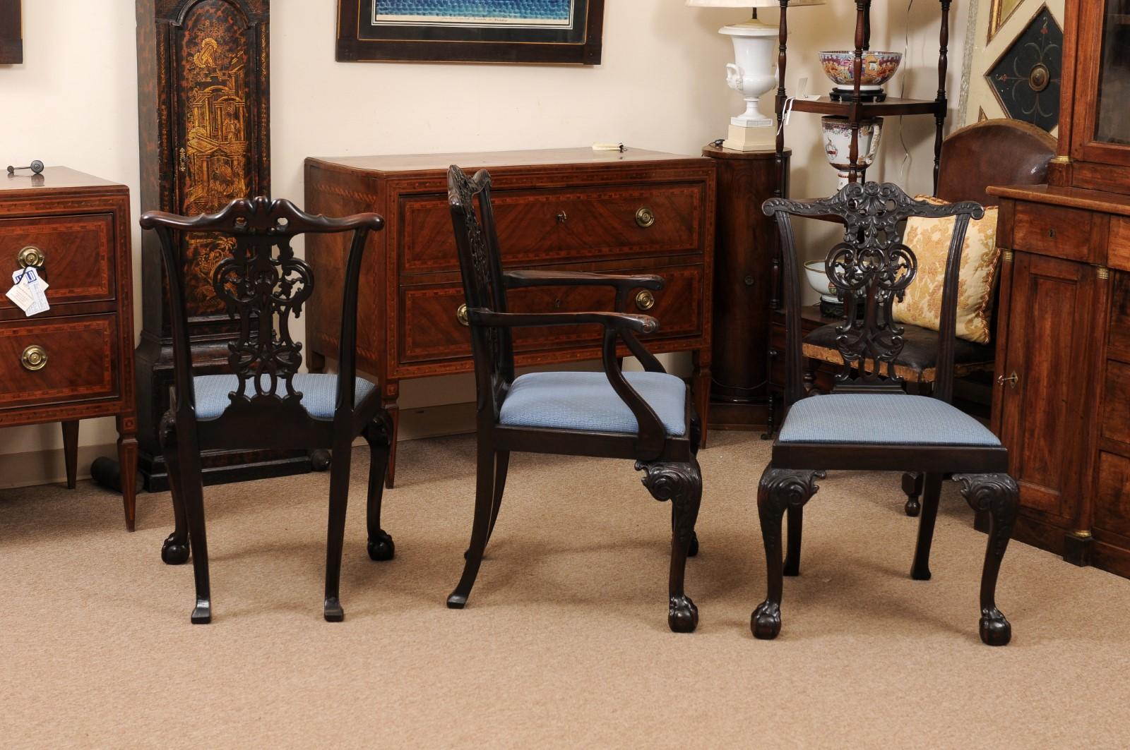 Set of 6 English Chippendale Style Mahogany Dining Chairs with Ball & Claw Feet For Sale 8