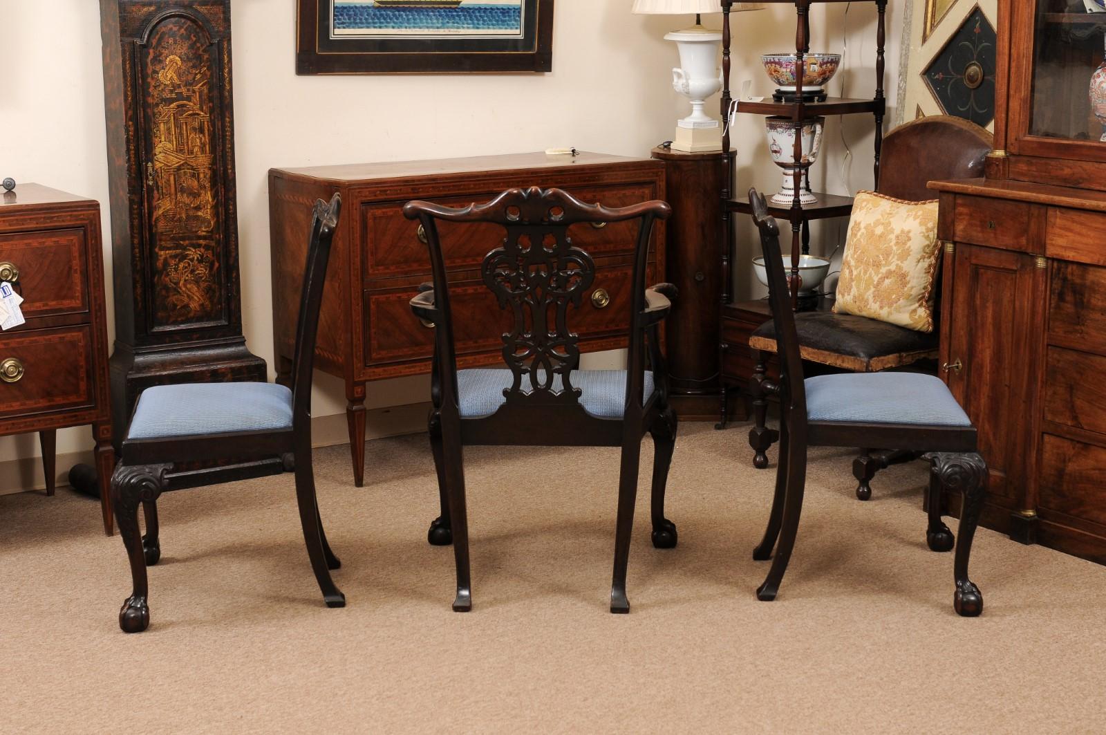 Set of 6 English Chippendale Style Mahogany Dining Chairs with Ball & Claw Feet For Sale 9