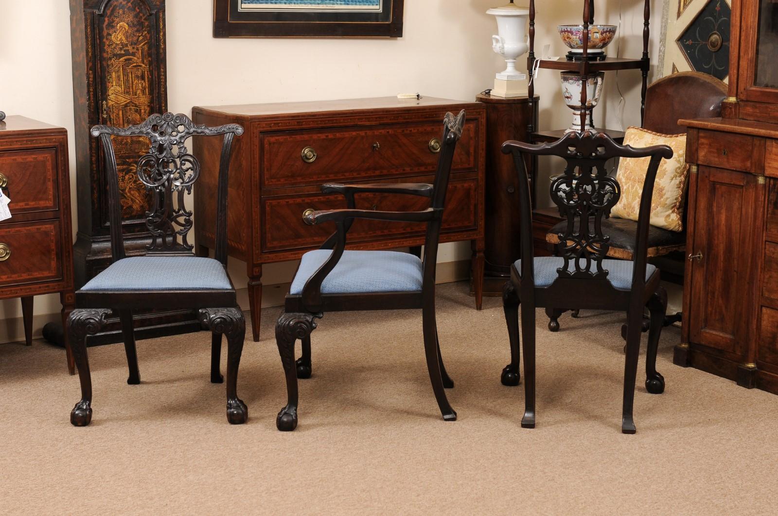 Set of 6 English Chippendale Style Mahogany Dining Chairs with Ball & Claw Feet For Sale 10