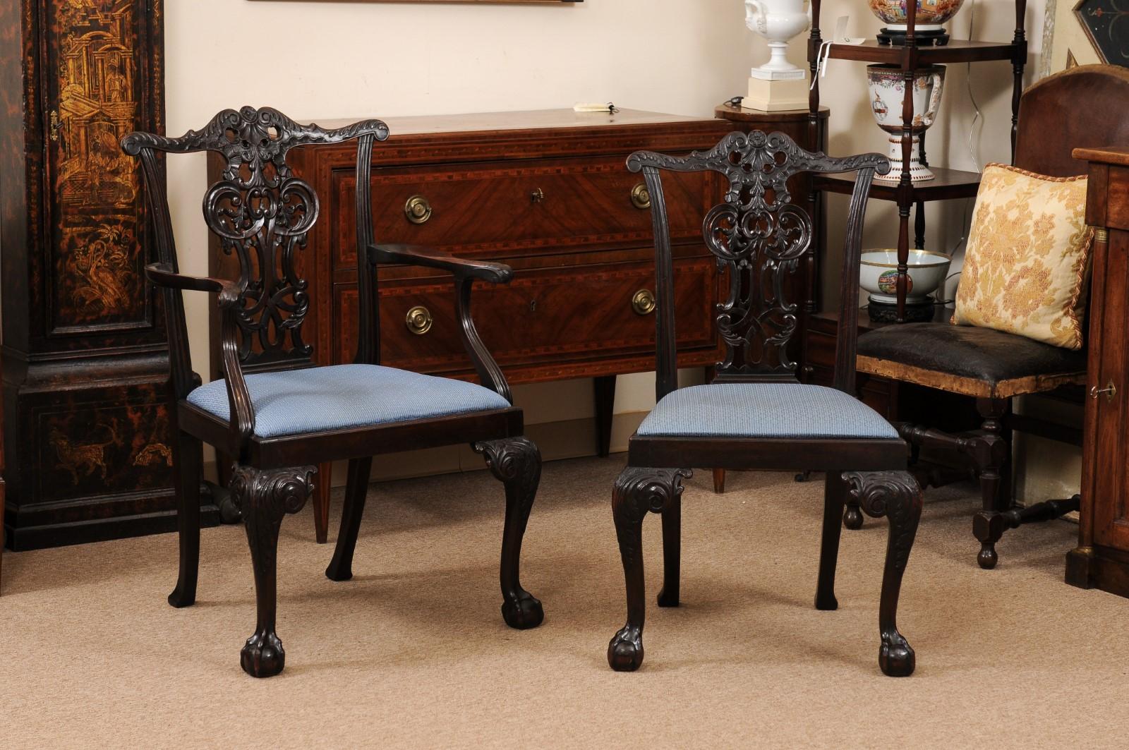 Set of 6 English Chippendale Style Mahogany Dining Chairs with Ball & Claw Feet In Good Condition For Sale In Atlanta, GA