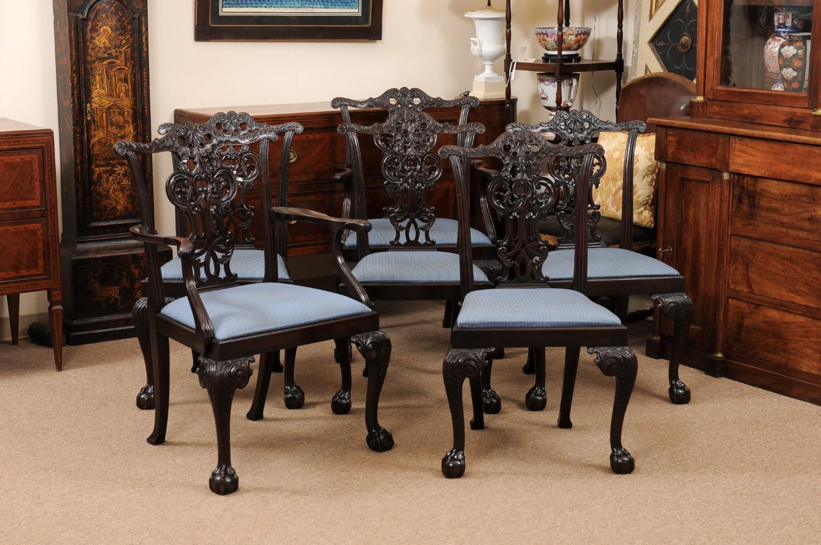 Mid-19th Century Set of 6 English Chippendale Style Mahogany Dining Chairs with Ball & Claw Feet For Sale