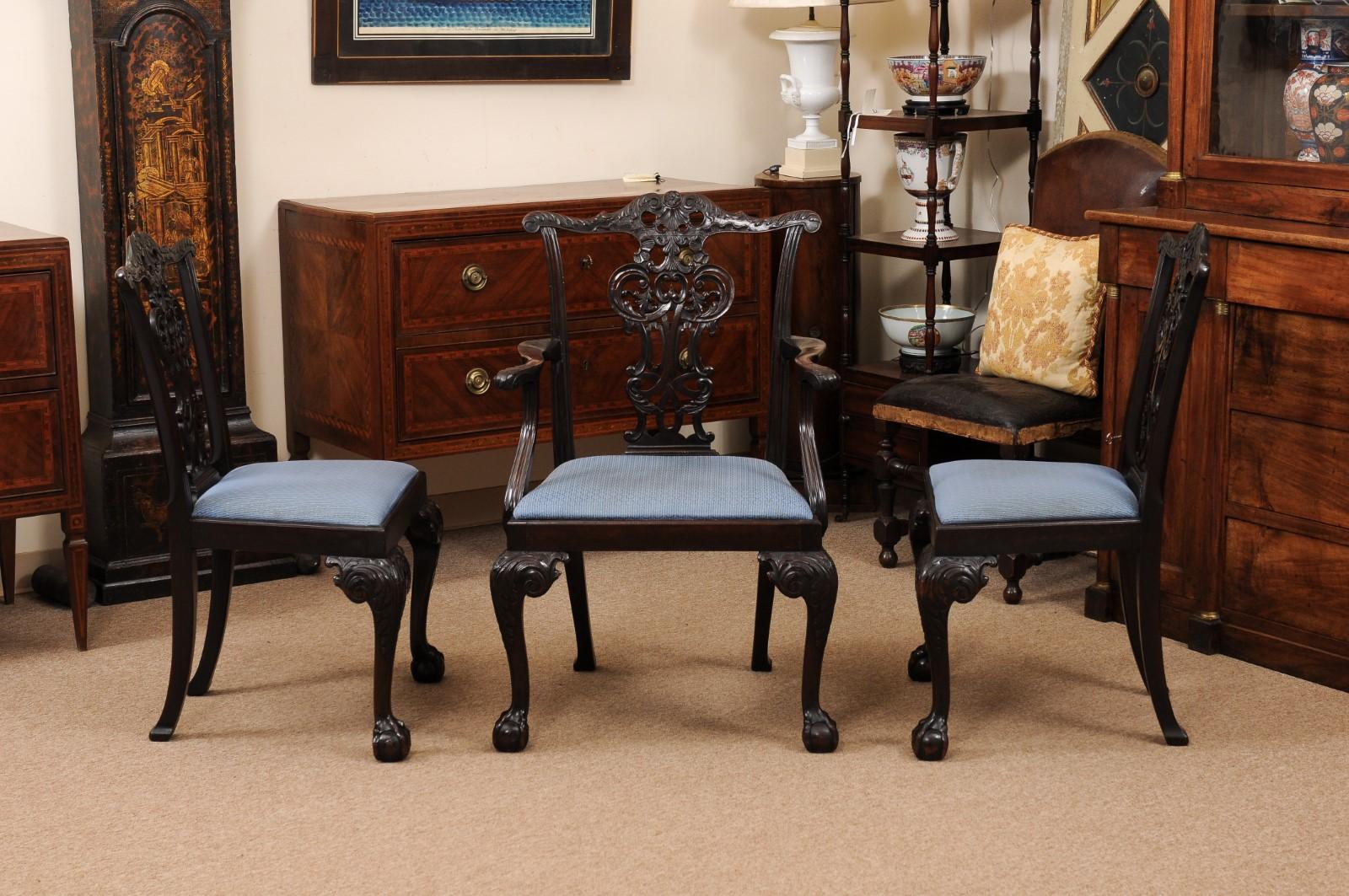 Set of 6 English Chippendale Style Mahogany Dining Chairs with Ball & Claw Feet For Sale 5