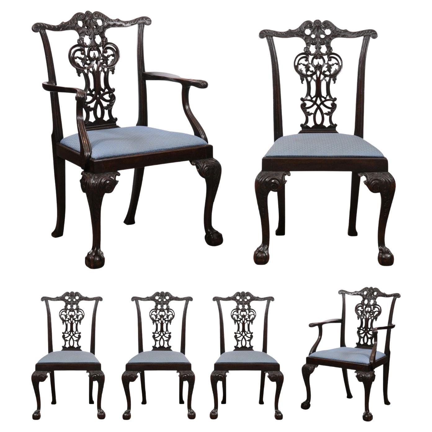 Set of 6 English Chippendale Style Mahogany Dining Chairs with Ball & Claw Feet