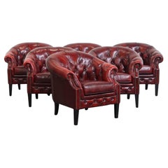 Set of 6 English Cowhide Leather Chesterfield Club Chairs