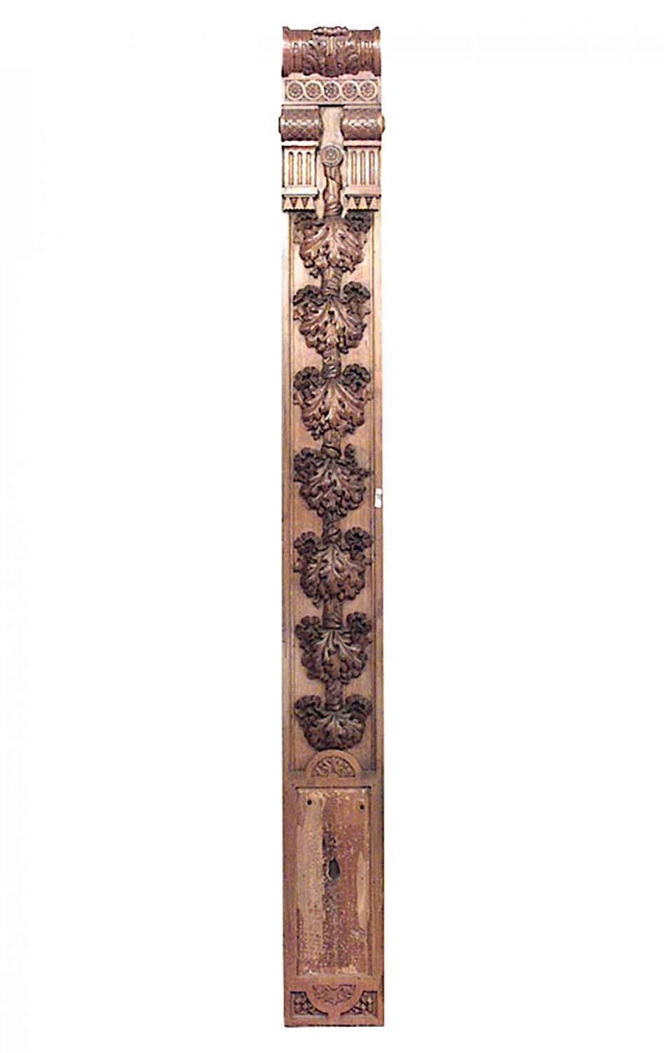 Set of 6 English Georgian style (19th Century) carved mahogany pilasters with oak leaf and acorn design. (Belmont Estate, Long Island) Related items: 040434, 042543A, 042543B, 042543C.