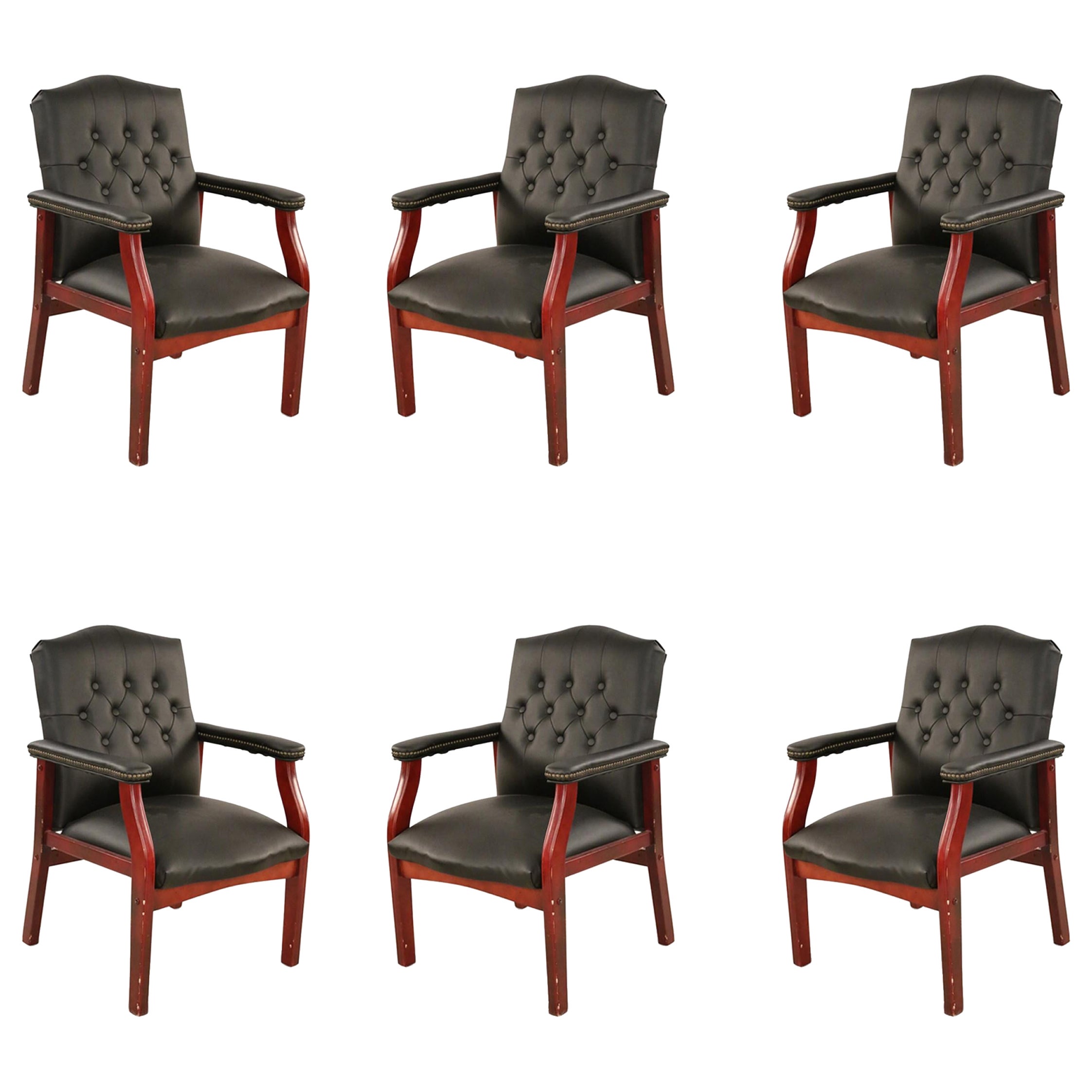 Set di 6 sedie da conferenza/poltrone in finta pelle nera in stile georgiano in vendita
