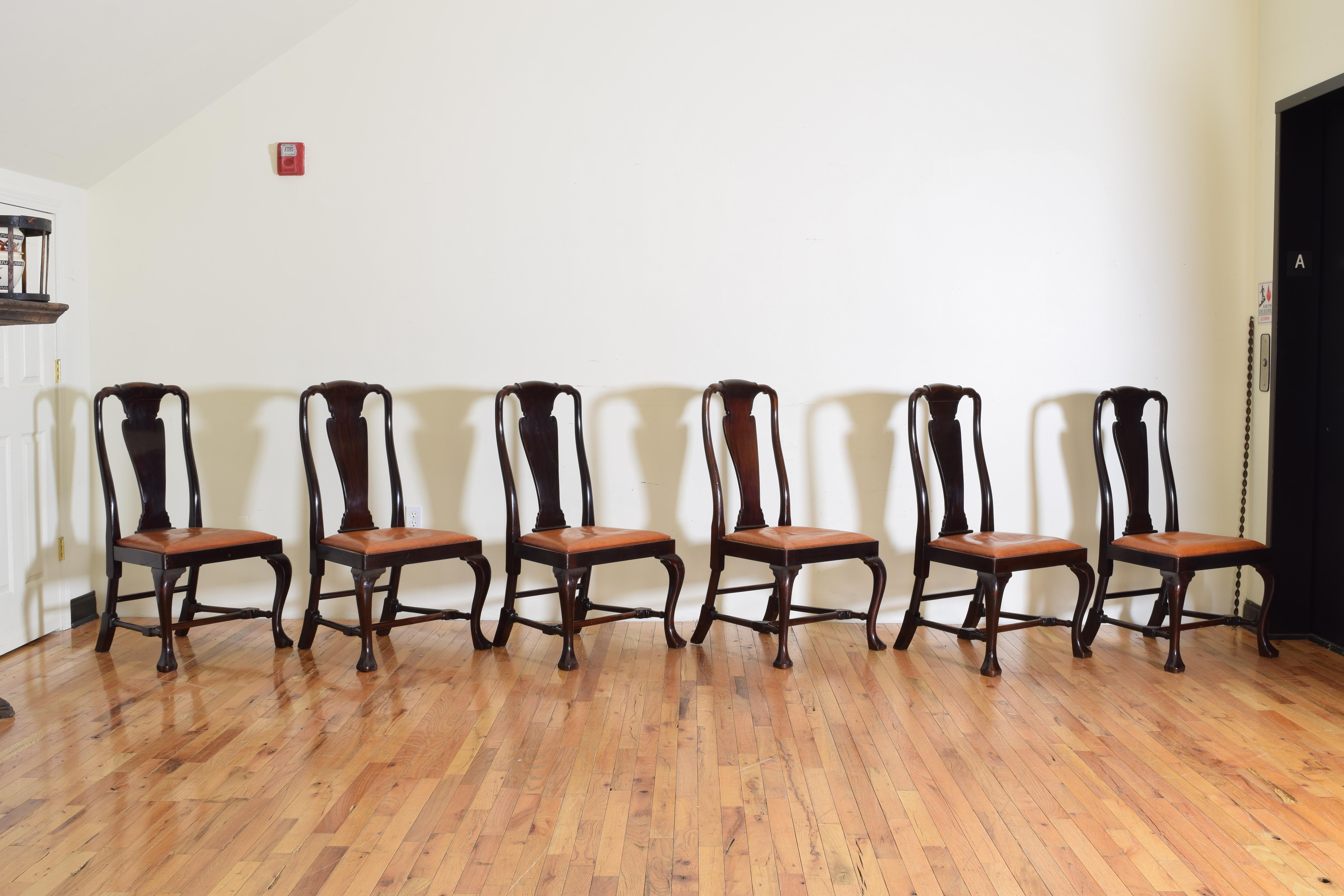 Set of 6 English Mahogany and Leather Upholstered Dining Chairs, circa 1900 1