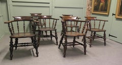 Set of 6 English Oak and Elm Captain’s Chairs, Windsor Chairs