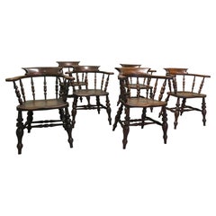 Set of 6 English Oak and Elm Captain’s Chairs, Windsor Chairs