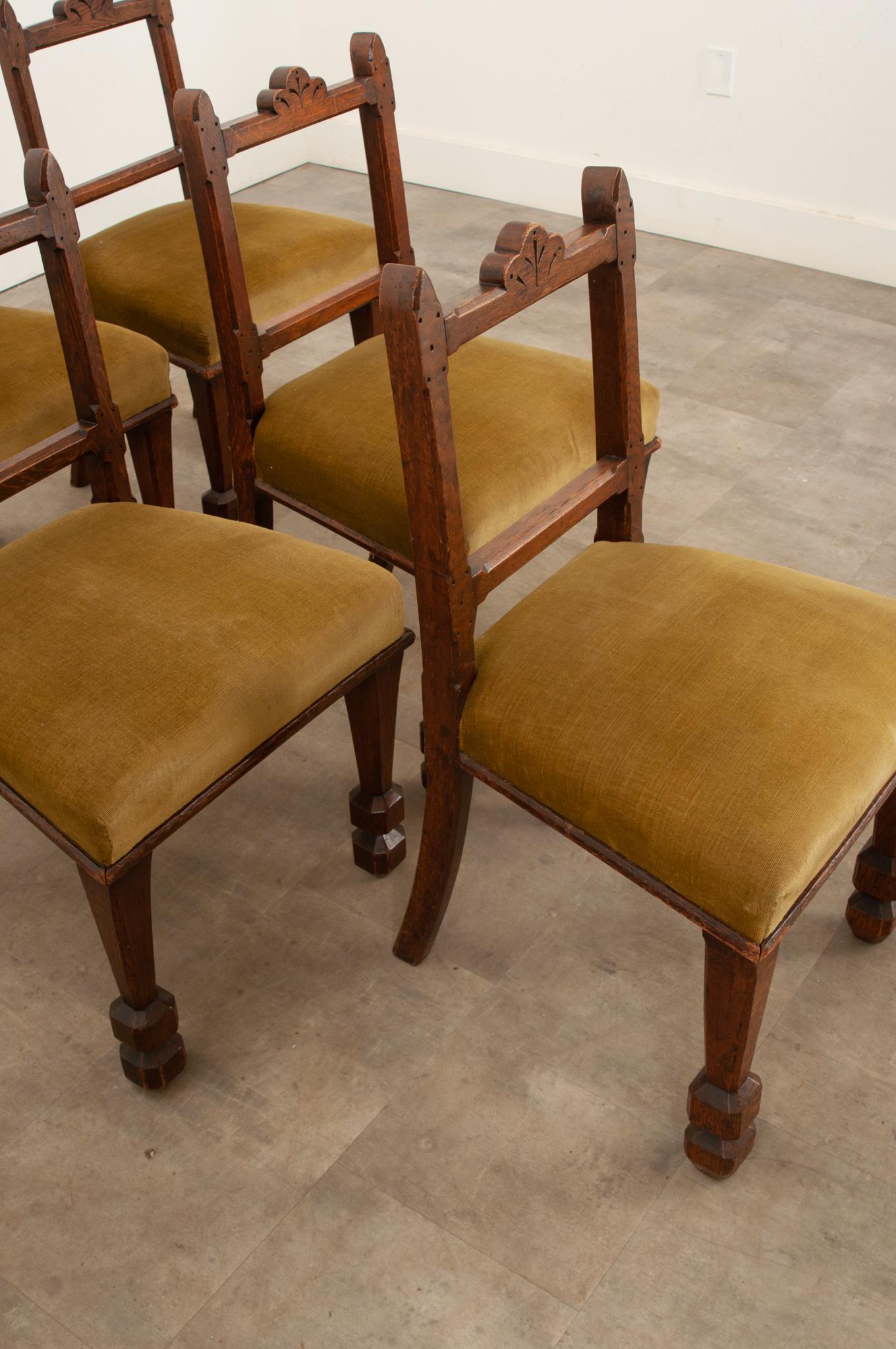Set of 6 English Oak & Upholstered Dining Chairs 3
