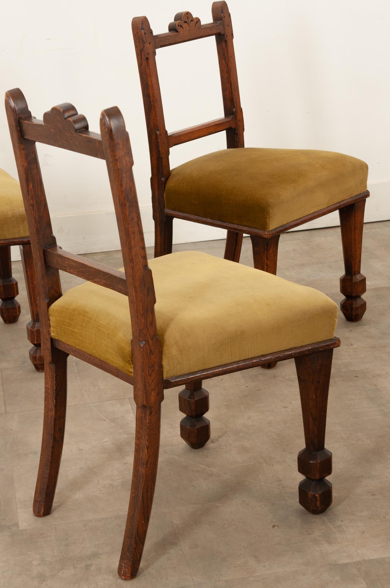Set of 6 English Oak & Upholstered Dining Chairs 5