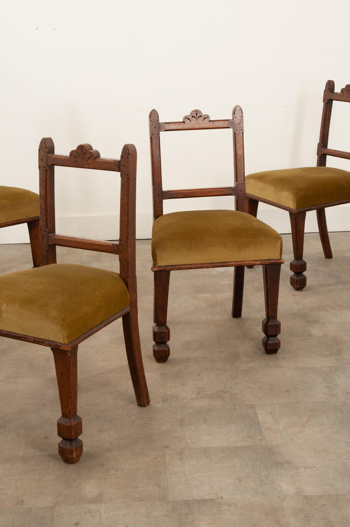 Wood Set of 6 English Oak & Upholstered Dining Chairs