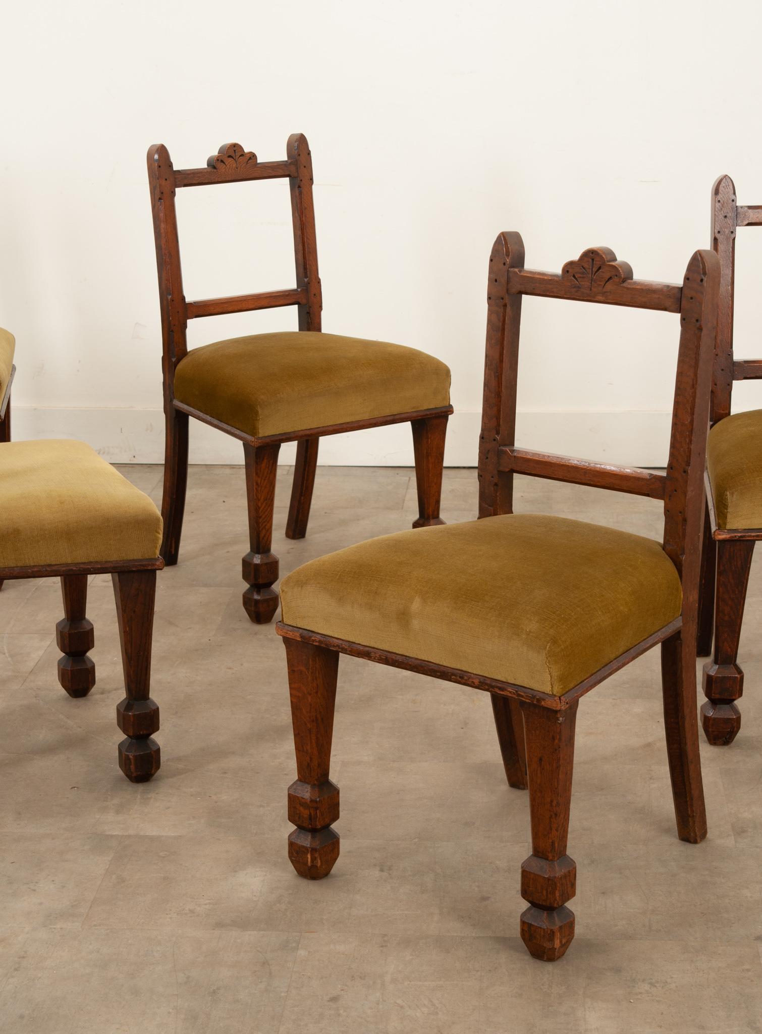 Set of 6 English Oak & Upholstered Dining Chairs 1