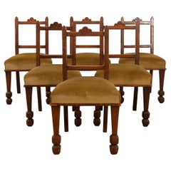 Set of 6 English Oak & Upholstered Dining Chairs