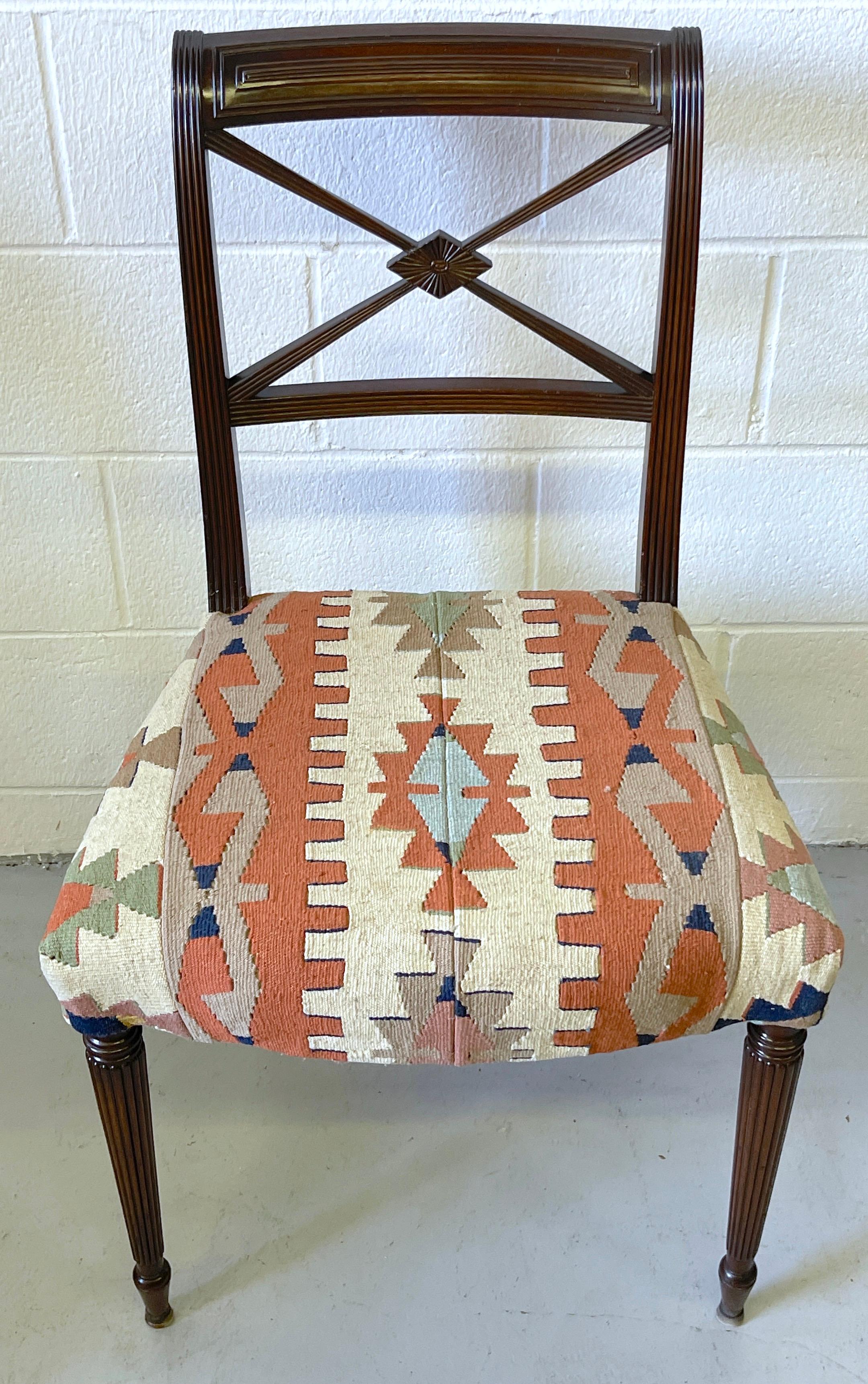 Set of 6 English Regency Style Carved Mahogany & Kilim Upholstered Chairs 3