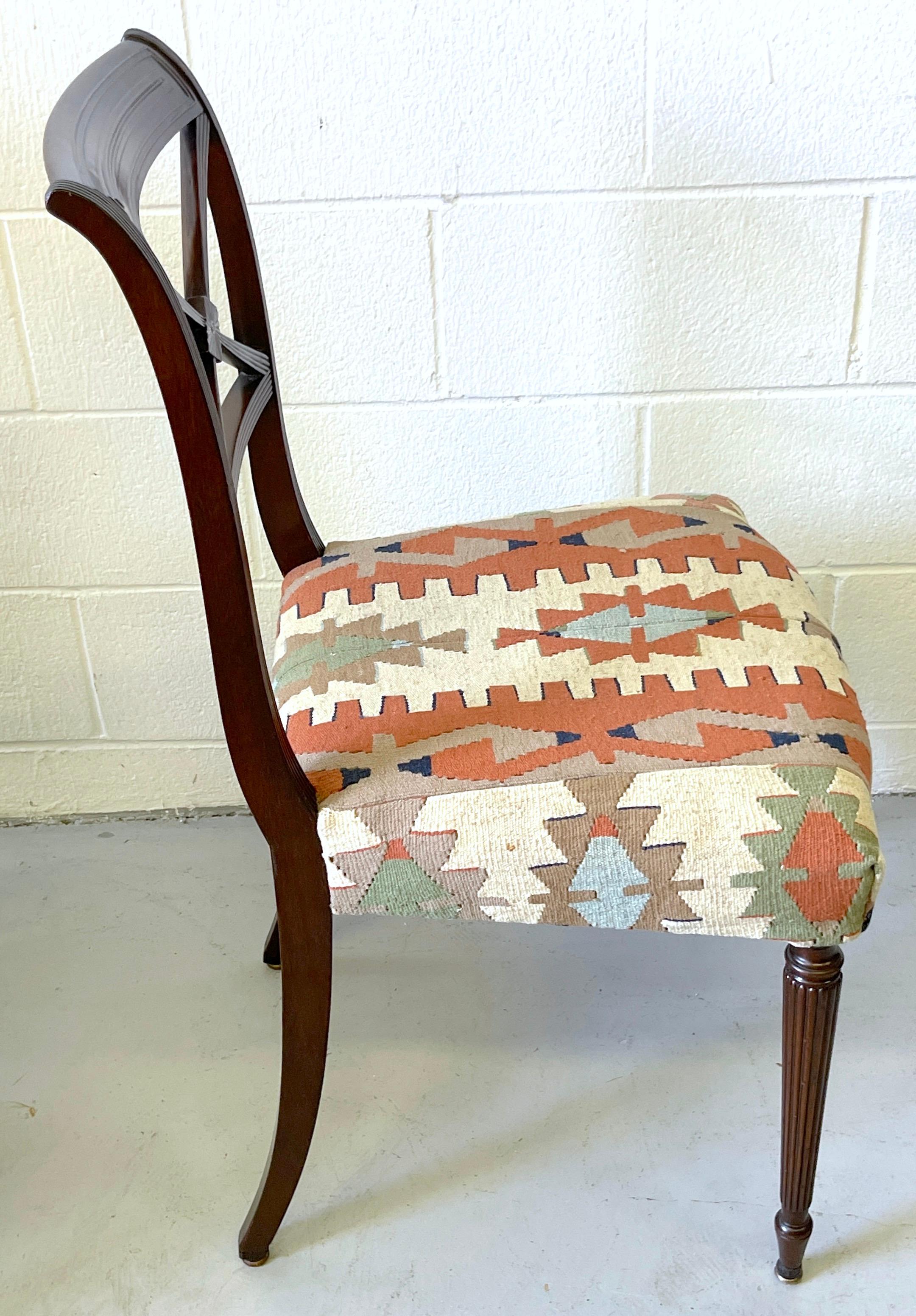 Set of 6 English Regency Style Carved Mahogany & Kilim Upholstered Chairs 5