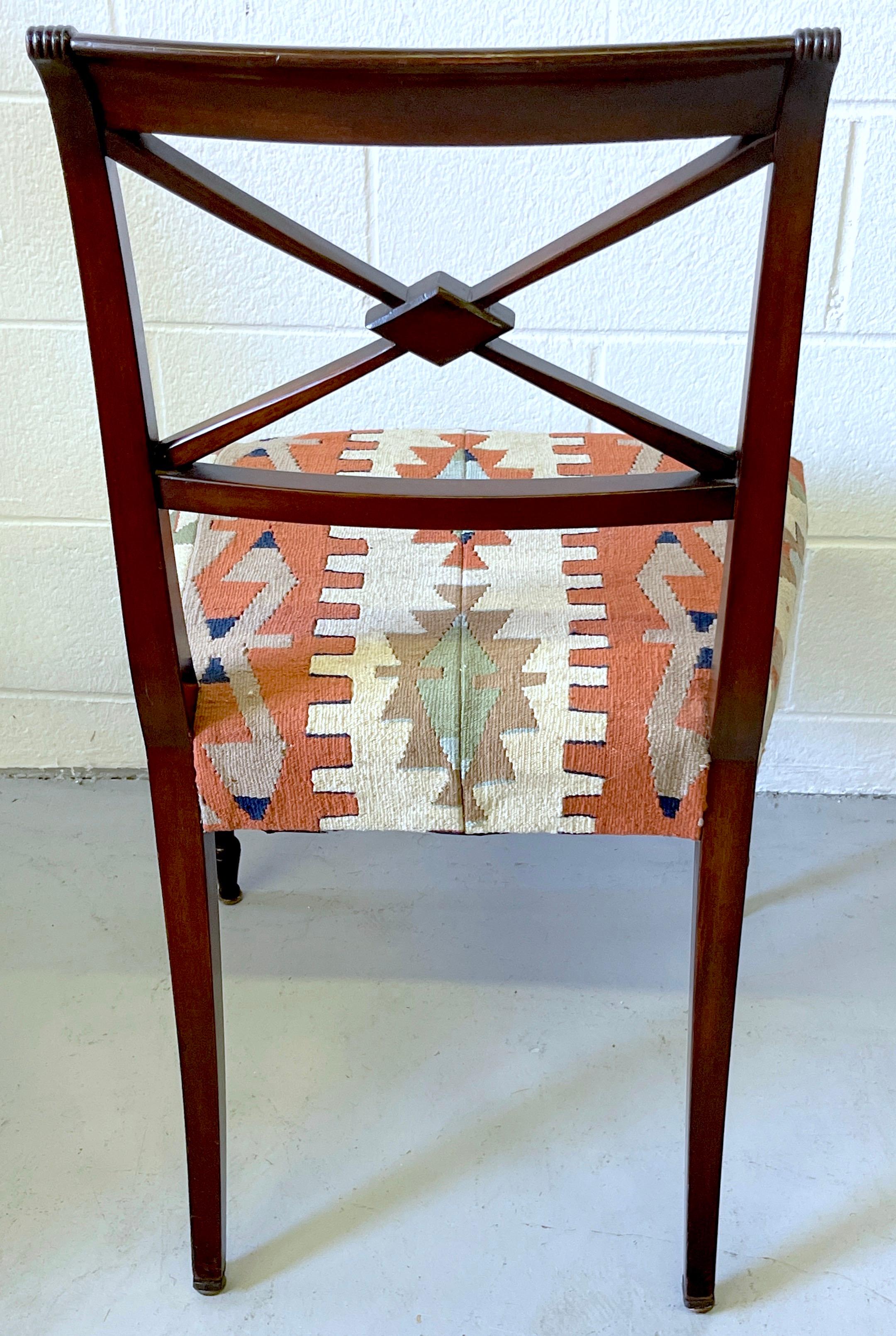 Set of 6 English Regency Style Carved Mahogany & Kilim Upholstered Chairs 6