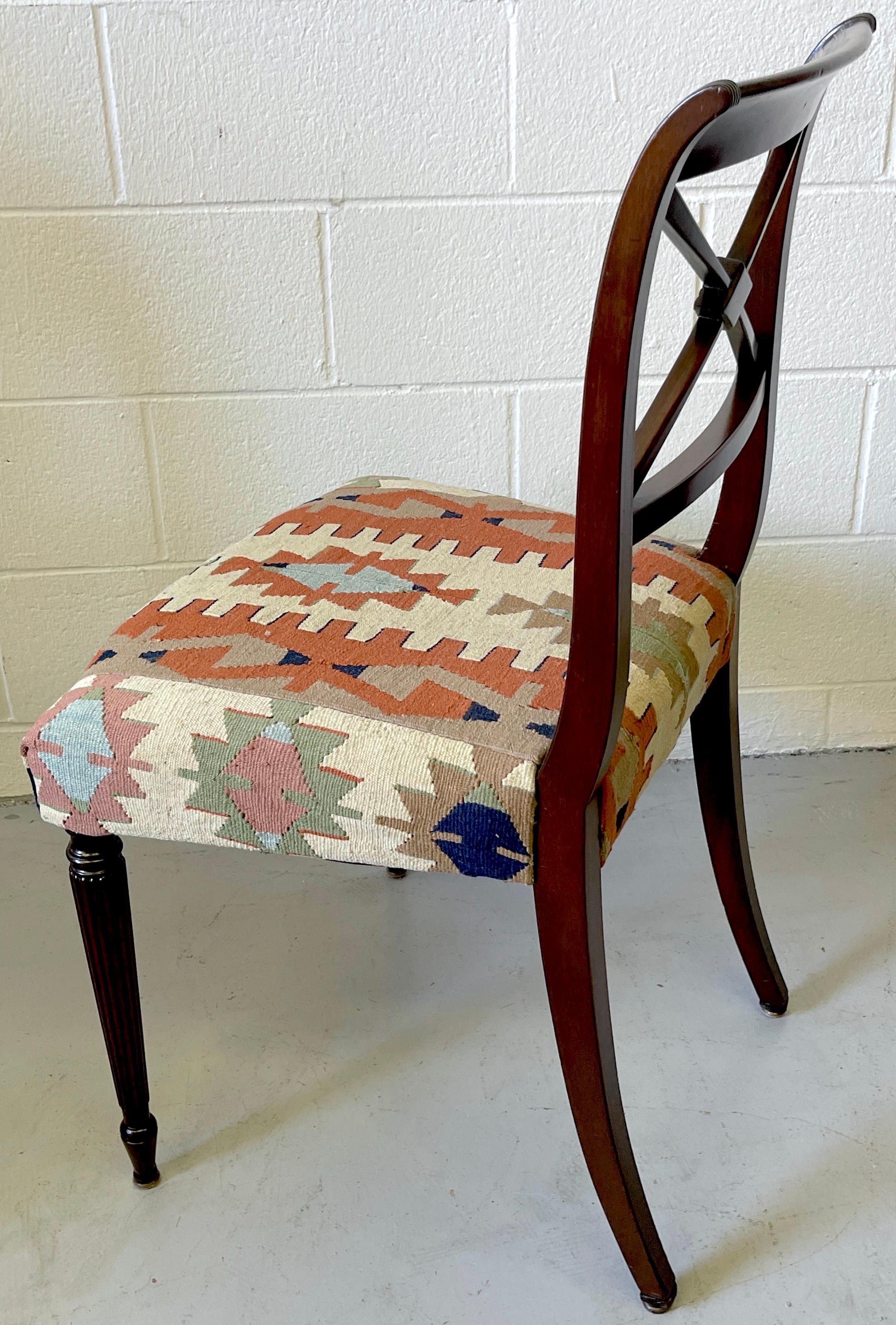 Set of 6 English Regency Style Carved Mahogany & Kilim Upholstered Chairs 7