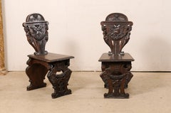 Set of 6 English Renaissance Ornately-Carved Hall Chairs, Turn of 19th & 20th C