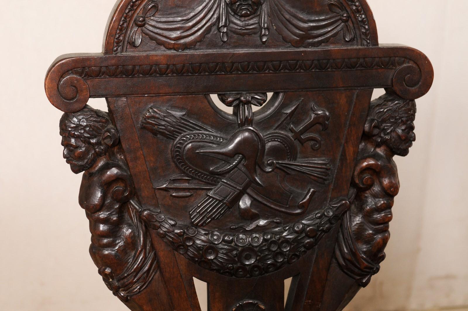 Set of 6 English Renaissance Ornately-Carved Hall Chairs, Turn of 19th & 20th C For Sale 3