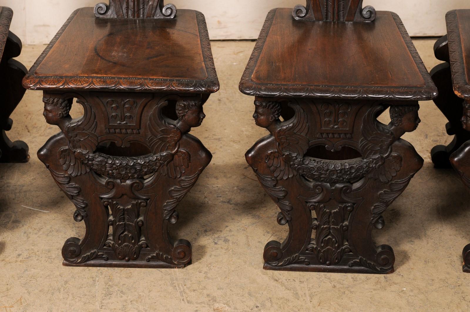 Set of 6 English Renaissance Ornately-Carved Hall Chairs, Turn of 19th & 20th C For Sale 4
