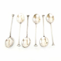 Set of 6 English Sterling Silver Flower Enamel Demitasse Spoons