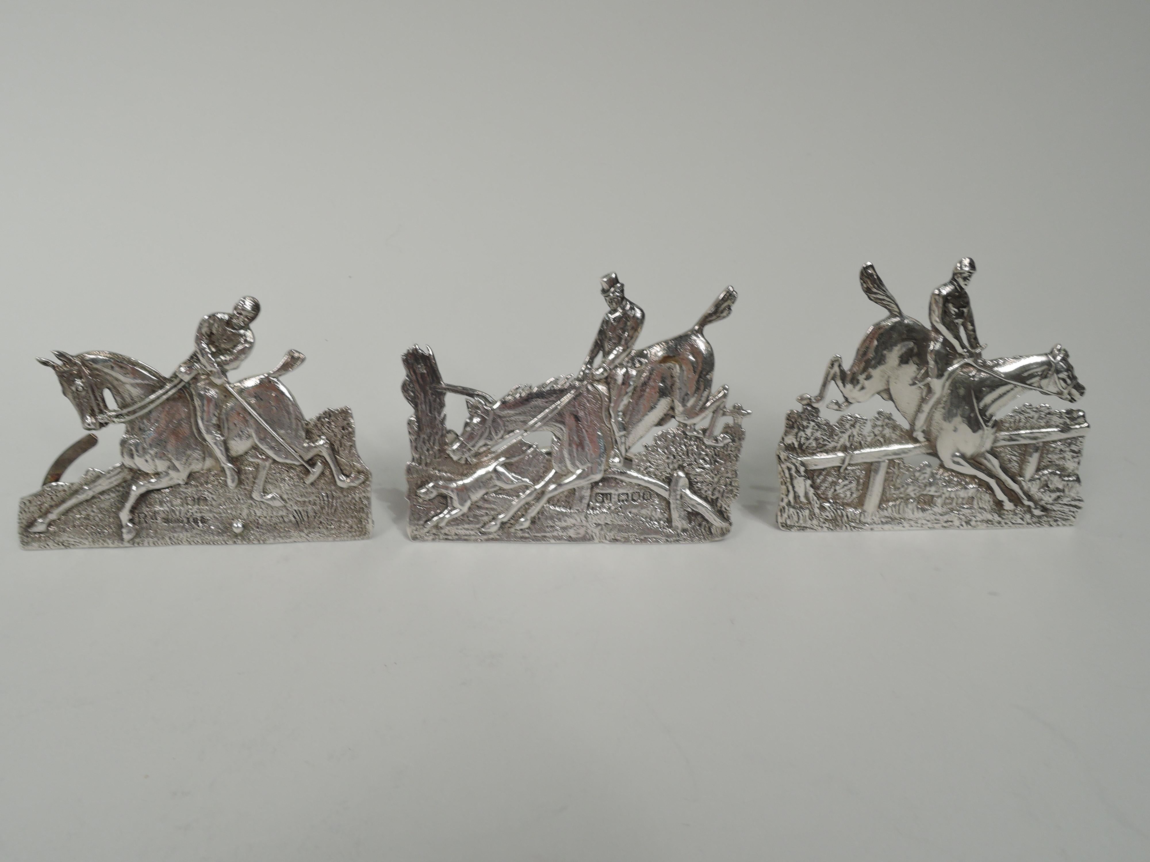Set of 6 English Victorian Sterling Silver Horse Place Card Holders In Excellent Condition For Sale In New York, NY