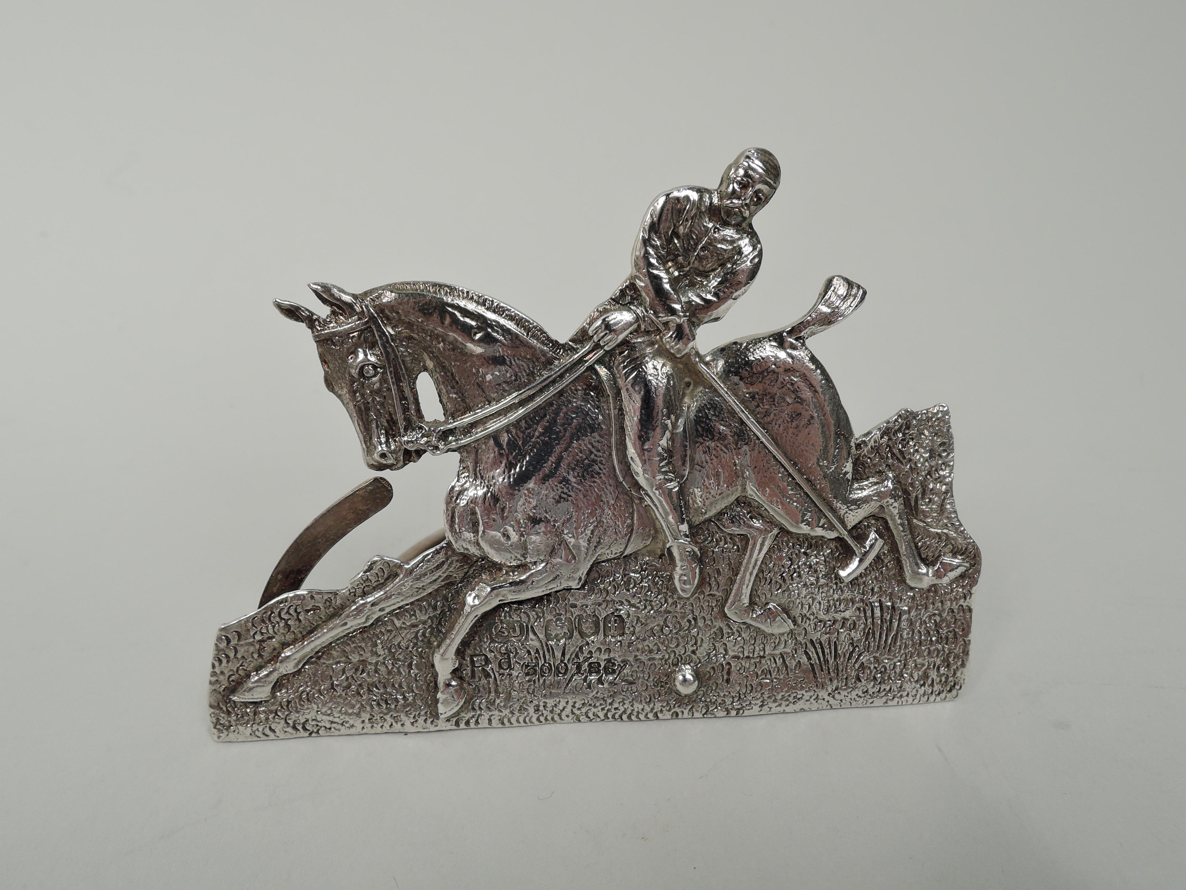 Set di 6 portabiglietti da visita inglesi vittoriani in argento sterling a forma di cavallo In condizioni ottime in vendita a New York, NY