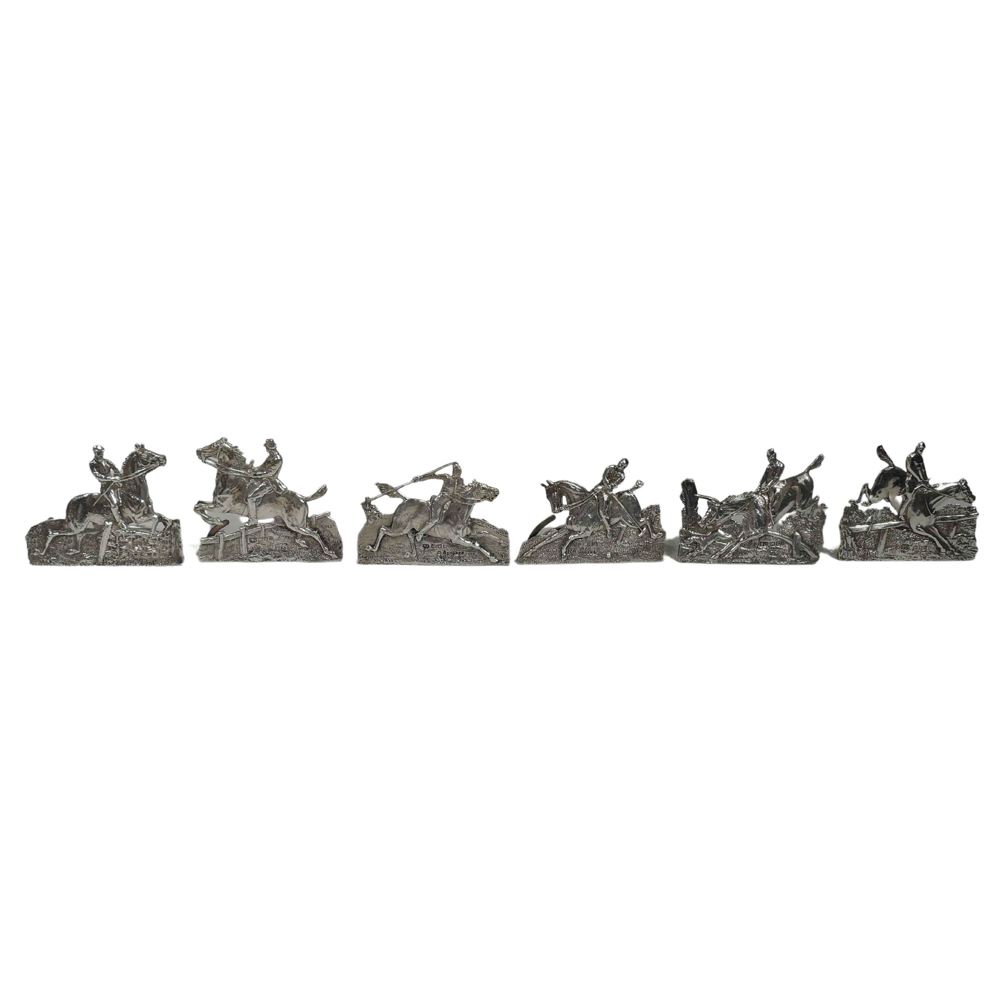 Set of 6 English Victorian Sterling Silver Horse Place Card Holders