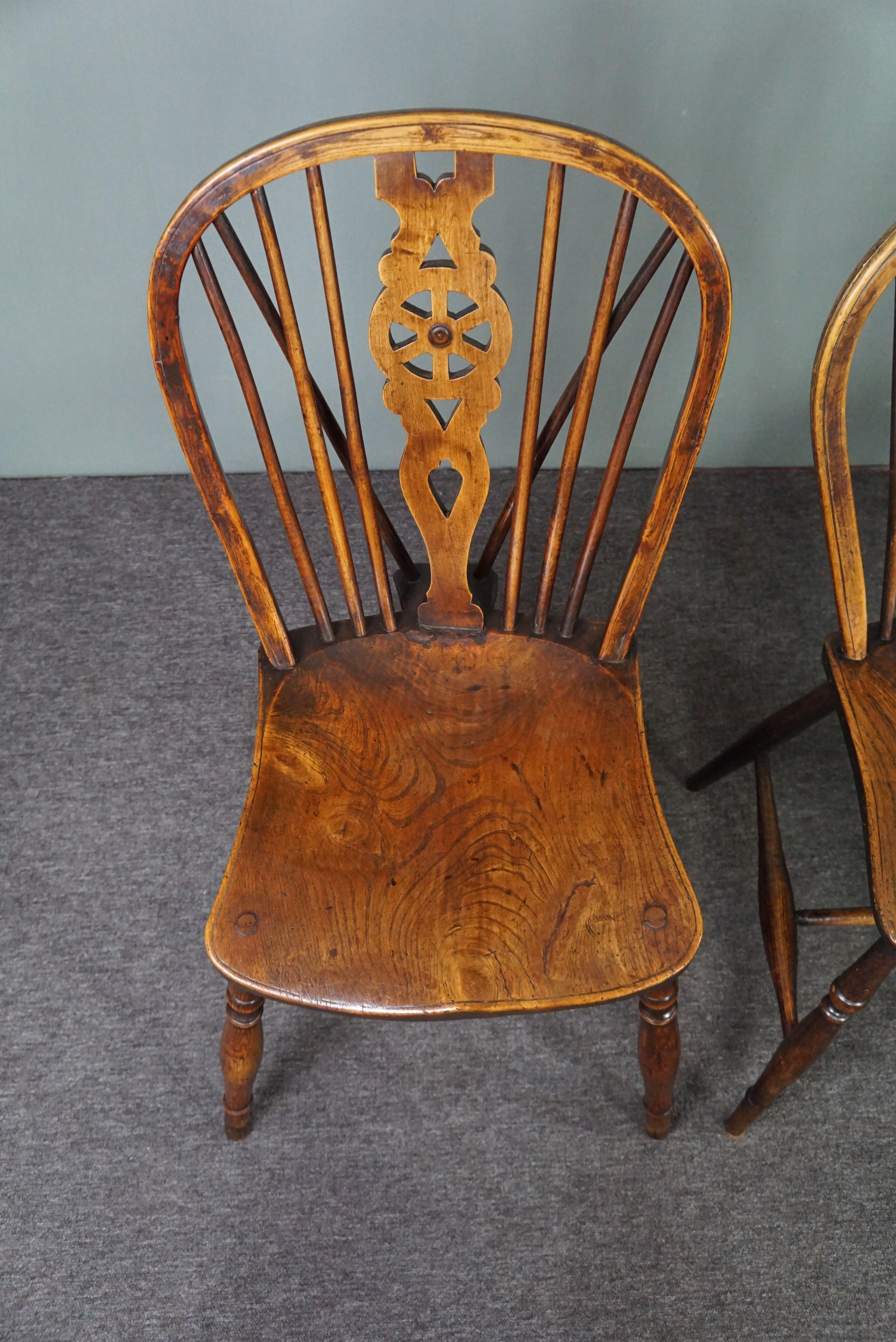 Fruitwood Set of 6 English Windsor Antique dining room chairs, 18th century For Sale