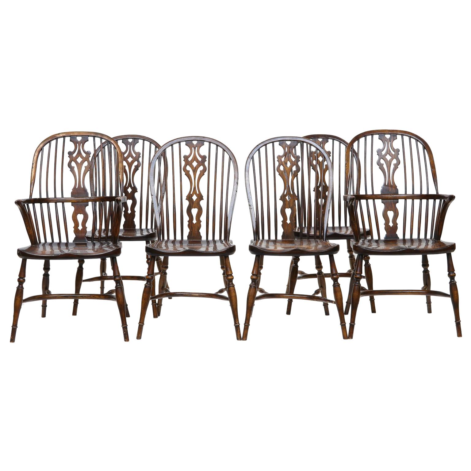 Set of 6 English Windsor Dining Chairs