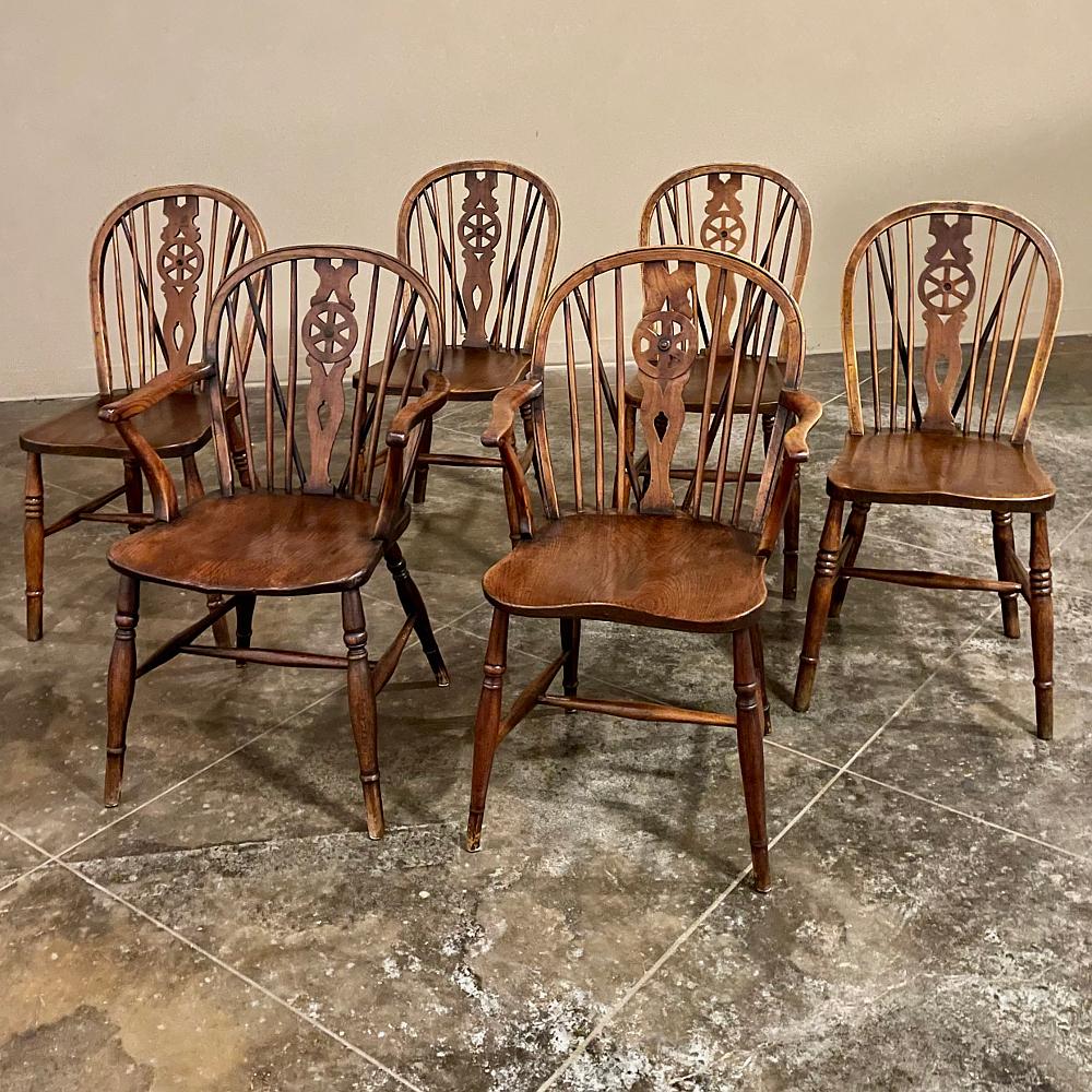 Hand-Crafted Set of 6 English Windsor Dining Chairs Includes 2 Armchairs