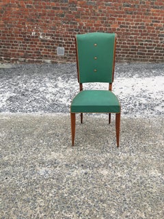 Juego de 6 Sillas Époque Art Déco, Haya Teñida y Piel de imitación