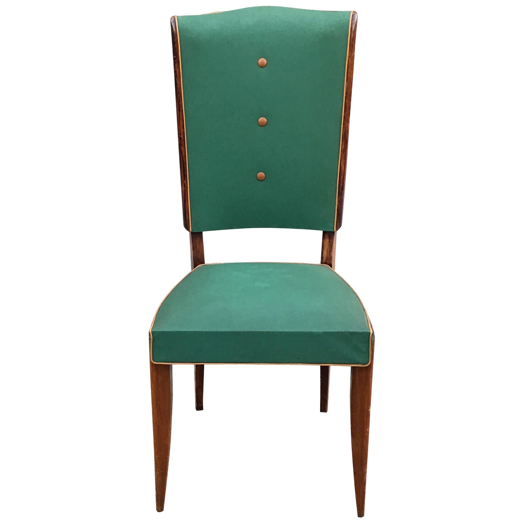 Set of 6 Époque Art Deco Chairs, Stained Beech and Faux Leather For Sale