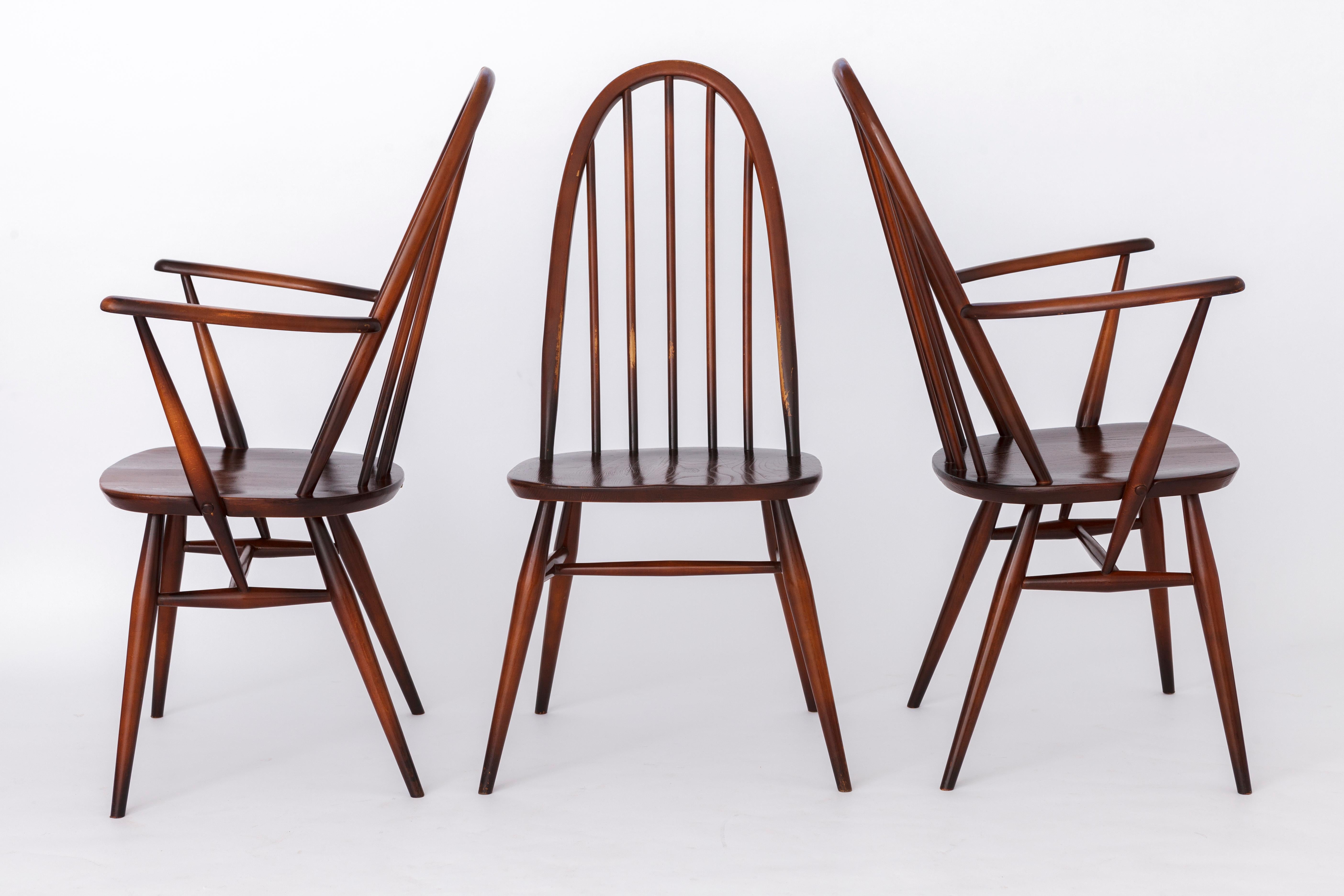 Polished Set of 6 Ercol 365 Quaker Windsor Chairs, 1960s Vintage, England For Sale