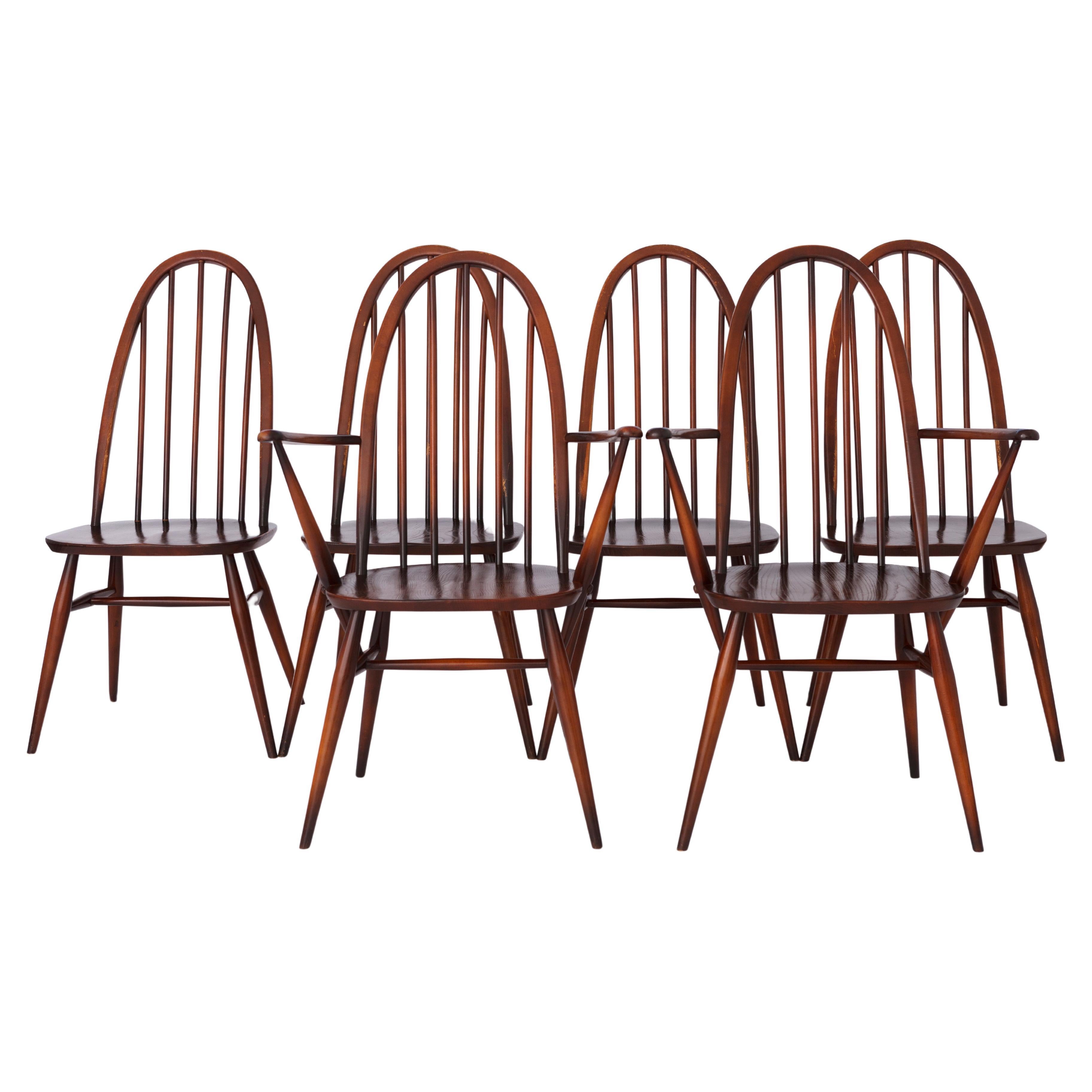 Set of 6 Ercol 365 Quaker Windsor Chairs, 1960s Vintage, England For Sale