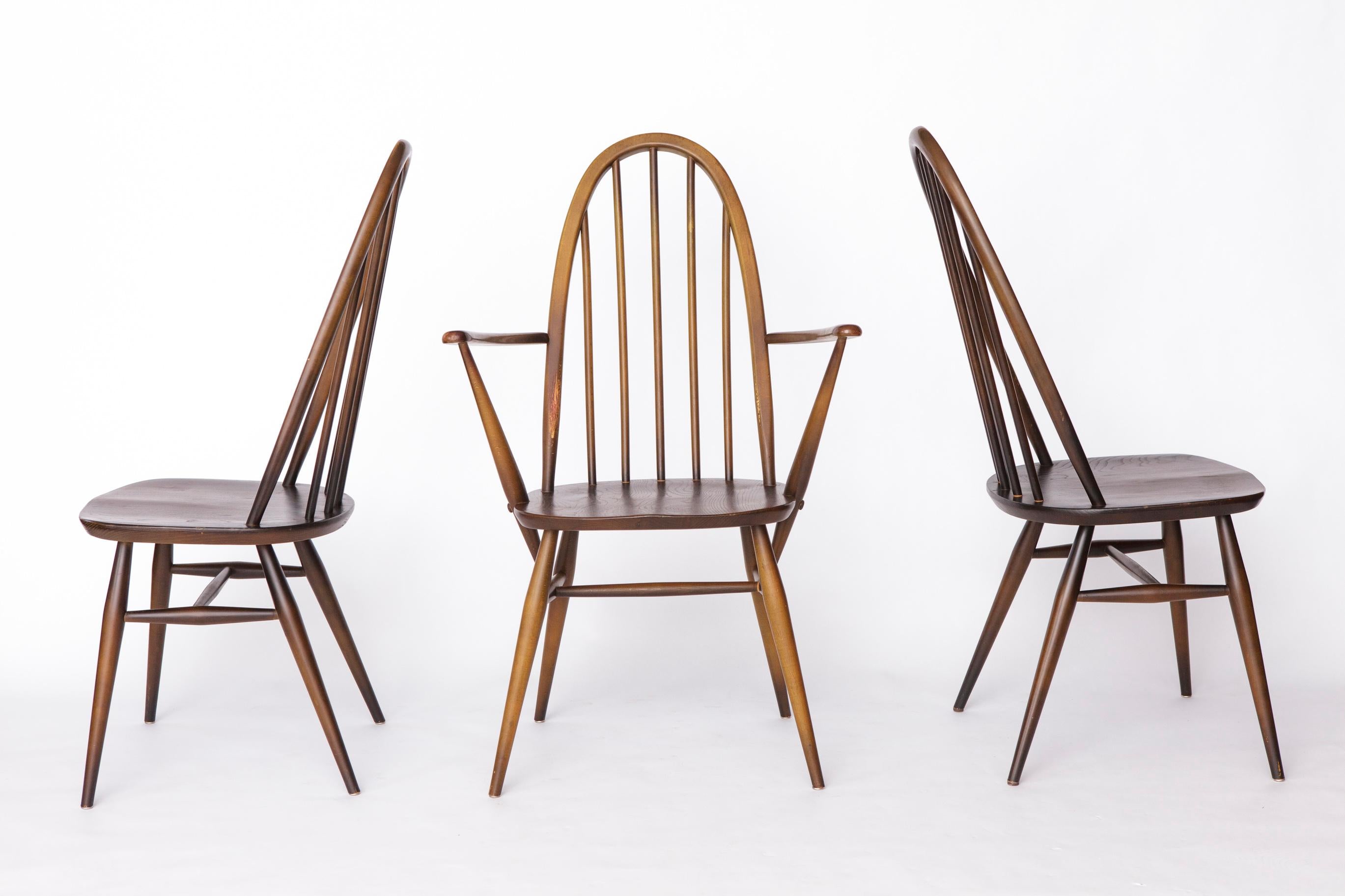Polished Set of 6 Ercol Quaker Windsor Dining Chairs  1960s British Mid-Century Modern For Sale