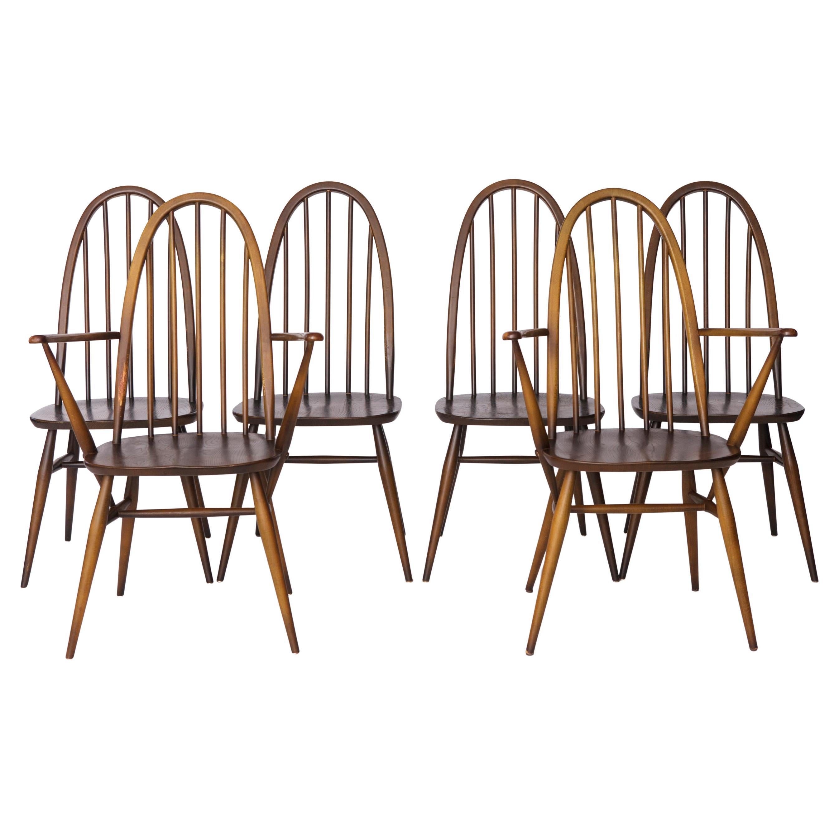Set of 6 Ercol Quaker Windsor Dining Chairs  1960s British Mid-Century Modern For Sale